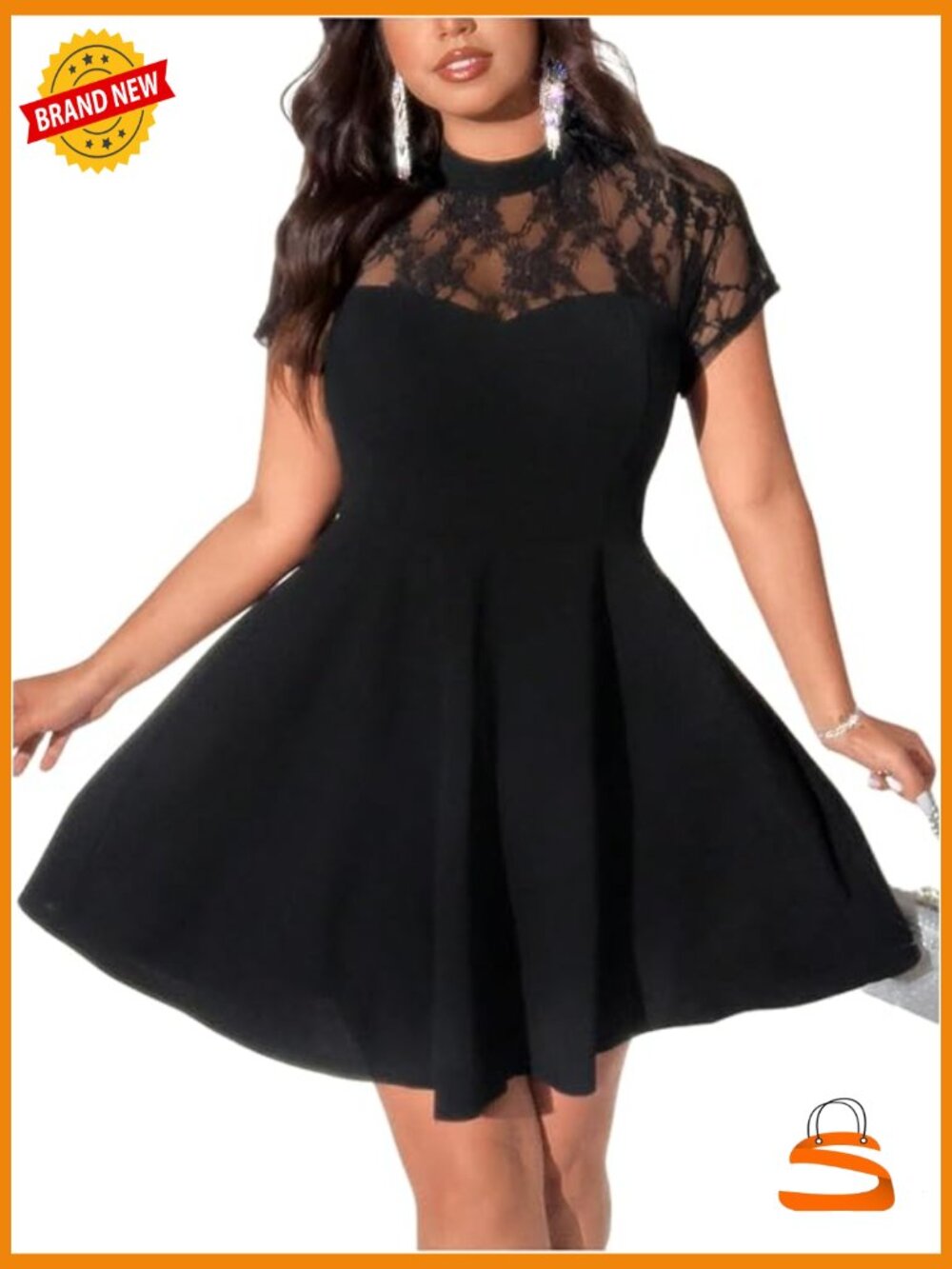 Mock Neck Cut Out Back Lace Short A Line Cocktail Dress Plus Size